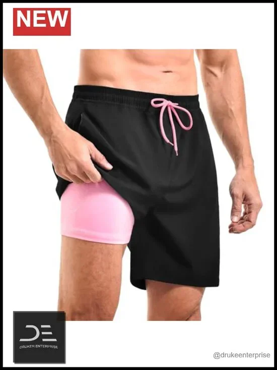 Men's Swim Trunks 2 in 1 with Compression Liner 7 Inch Pockets Board Shorts