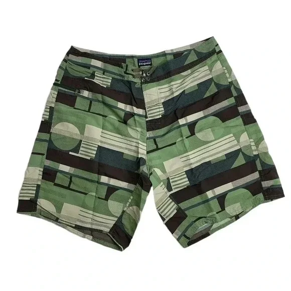 Patagonia Board Shorts Swim Trunks Size 36 Green Brown Pattern 10