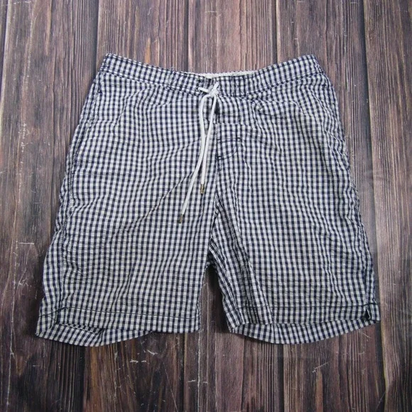 Trunks Surf & Swim Co. Mens L Blue Check Swim Trunks Lined Drawstring Pockets