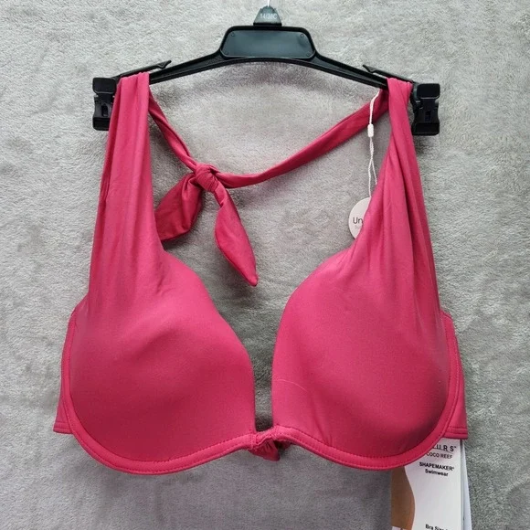 Coco Reef Bikini Swim Top 12/36C Underwire ShapeMaker Bra Sized Halter Neck Pink