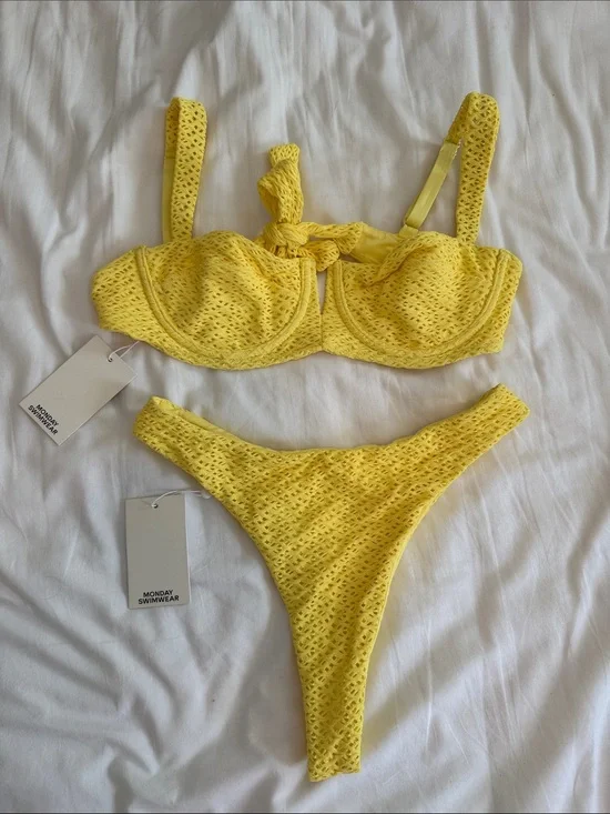 Monday Swimwear Sunny Yellow Crochet Bikini