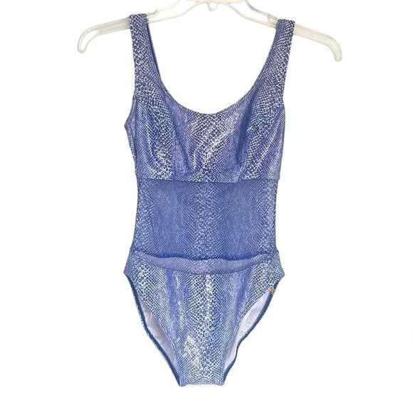 Y2K Sunflair by Jutta Friemann Mesh Strip Middle Snakeskin One Piece Swimsuit S