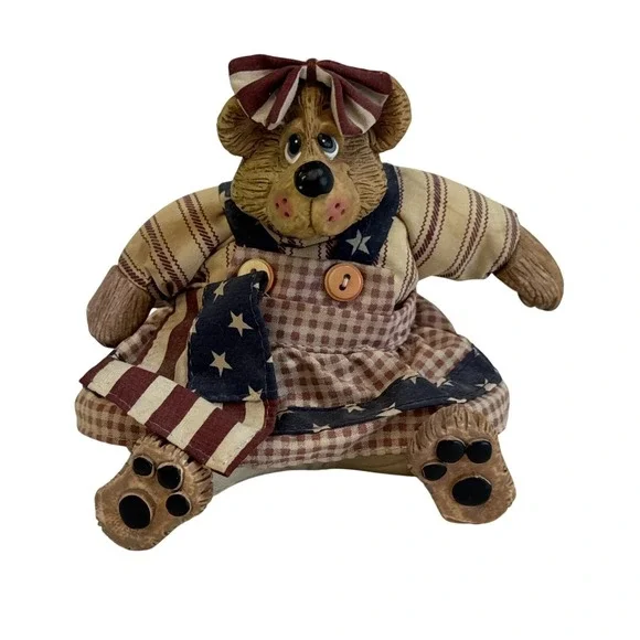 Russ Berrie Country Folks Bearsy Ross Patriotic Bear Shelf Sitter 5