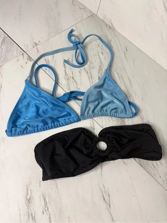 Lot of 2 Bikini Tops Playful Promises Two Tone Blue & Old Navy Black Bandeau SM