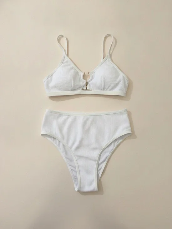SHEIN white bikini set with glitter look for bride bikini swimsuit M
