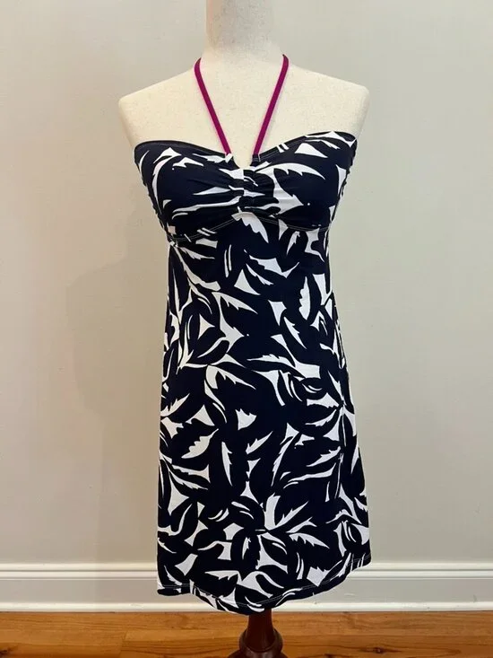 Tommy Bahama Swim Dress Extra Small Navy Halter Padded Cups Tropical Leaf Print