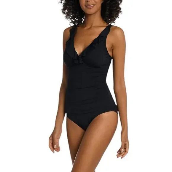 New Women’s La Blanca Island Goddess Ruffle One Piece Swimsuit Size 16