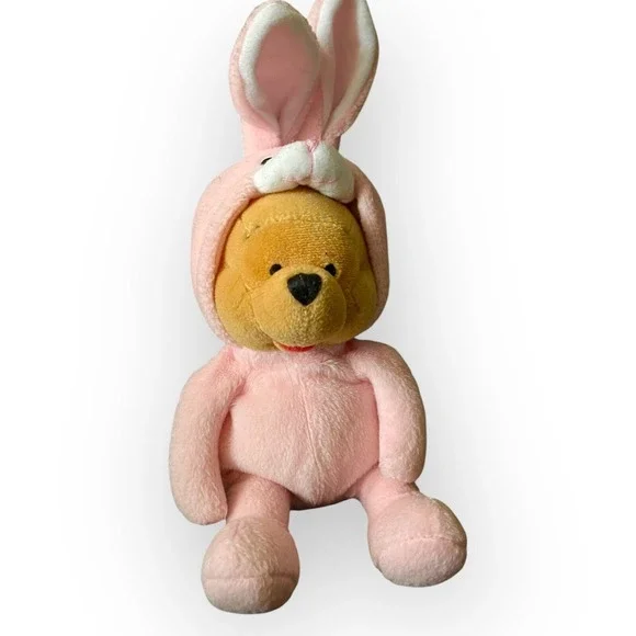 The Disney Store Winnie The Pooh as Pink Easter Bunny Bean Bag Plush‎ Toy