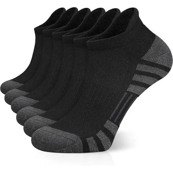 Set of 6 Airacker L 9-12 Black Ankle Athletic Running Socks Cushioned Breathable