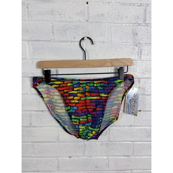 Skinz Competition Posing Brief Men XL Rainbow Brick Print Semi Sheer Bikini
