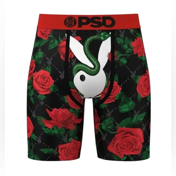 PSD x Playboy slither snake floral design boxer briefs black red size XXL NEW‎