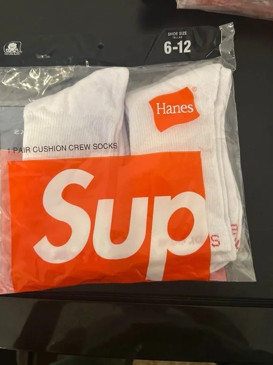 Hanes White Crew Cushion Socks with Orange Logo
