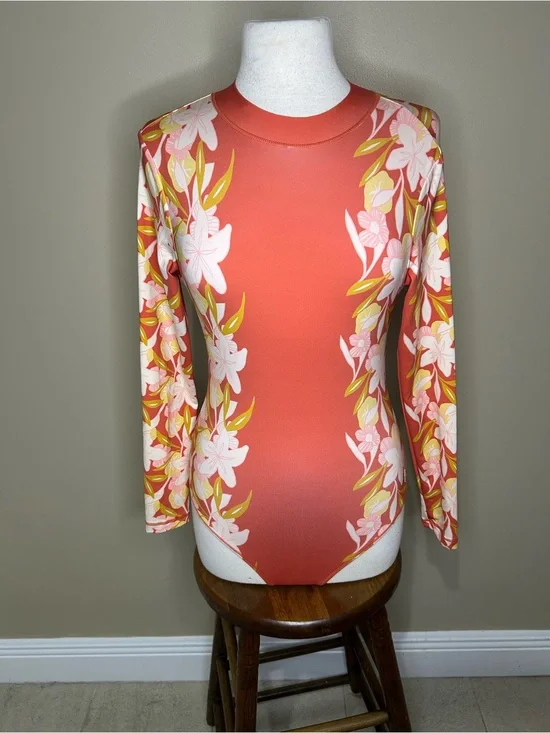 Hurley Coral Floral Long-Sleeve One-Piece Swimsuit