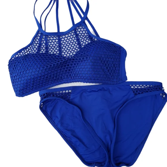 La Blanca All Meshed Up Hipster 2 Piece Swimsuit 8 Cobalt Blue strappy swim