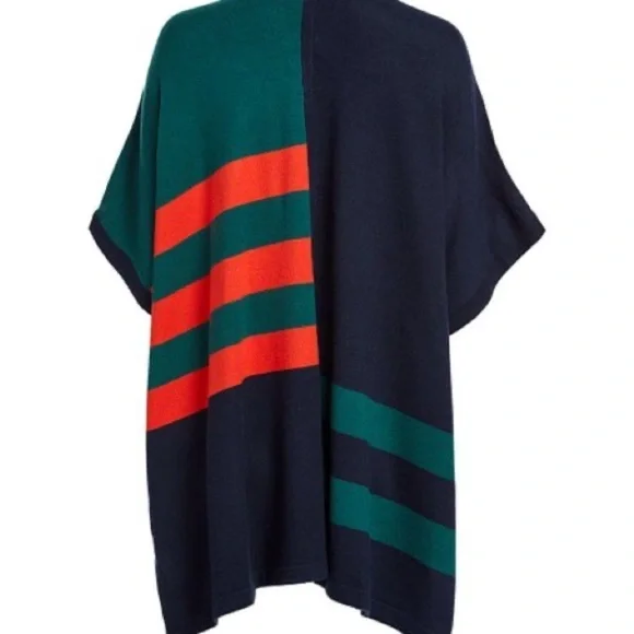 Tommy Soft Colorblock Coverup Cardigan Poncho Brushed Knit All Season Hot Orange