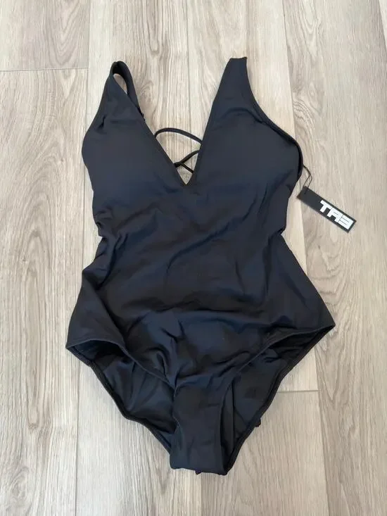 TA3 Plungey Corset Contour Sculpting Slimming One Piece Swim Black XL Short NWT