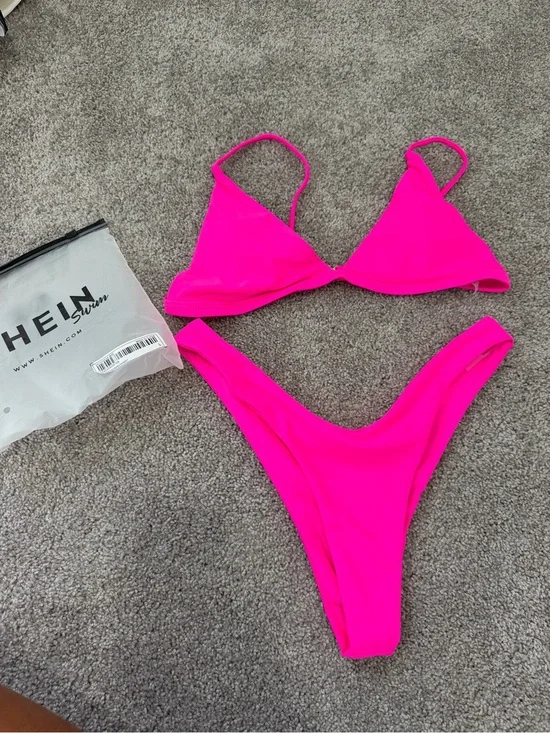 SHEIN hot pink bikini set swimsuit pcs Large