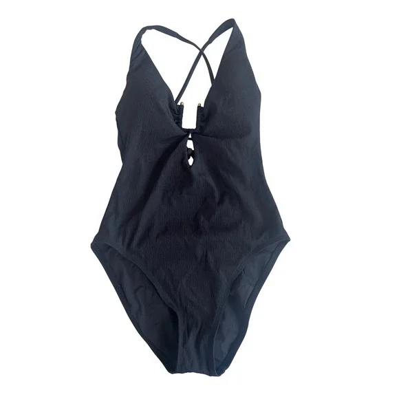 BECCA SAMPLE Piece Modern Edge Black Swimsuit One Piece‎ Women's Size Small