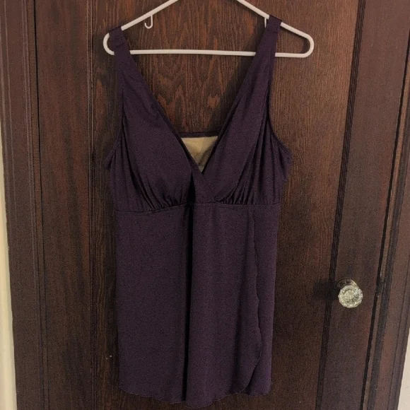 Resorts Plus Plum One Piece Skirted Swimsuit Modest Size 20W