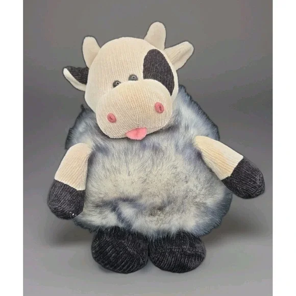 Vintage Color Rich Shaggy Mop Plush Cow Fluffy Puff Ball Round Holstein Stuffed