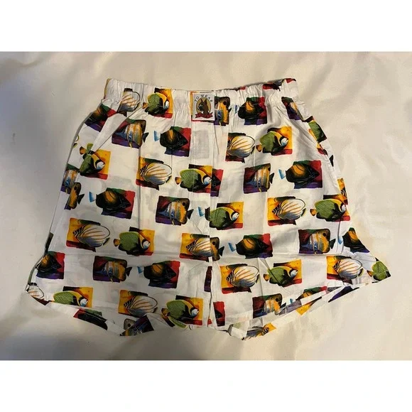 NOS Vintage Maxx Boxer Yo Wear White Fish Boxer Style Shorts Unisex 90s L USA