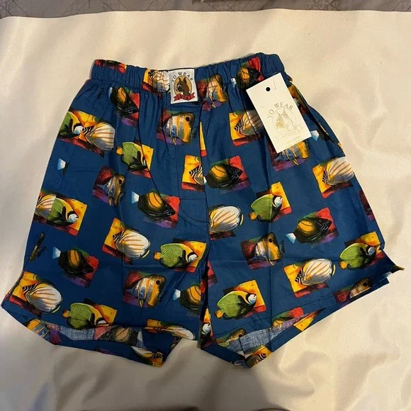 NOS Vintage Maxx Boxer Yo Wear Blue Fish Boxer Style Shorts Unisex 90s S USA