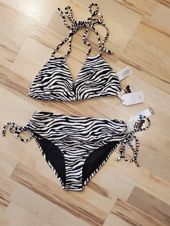 NWT Zebra Print Triangle Bikini Top andHigh Waist Bikini Bottoms - Black & White