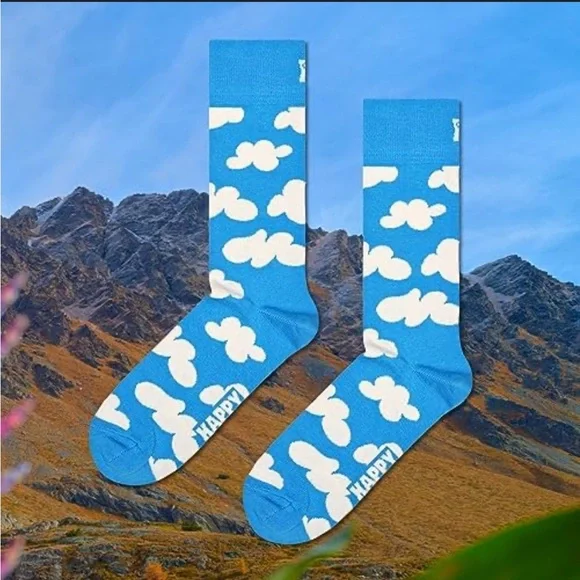 HAPPY SOCKS Mens Light Blue Cloudy Stretch-cotton Blend NEW 🔥No offers Item🔥