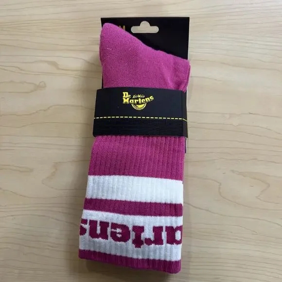 NEW Dr. Martens AirWair Athletic Logo Thrift Pink Organic Crew Socks S/M 3-8