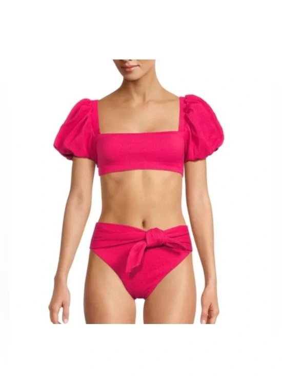 Agua Bendita 'Calista/Isabella' 2-PC Textured Bikini Set, Bright Rose L NWT