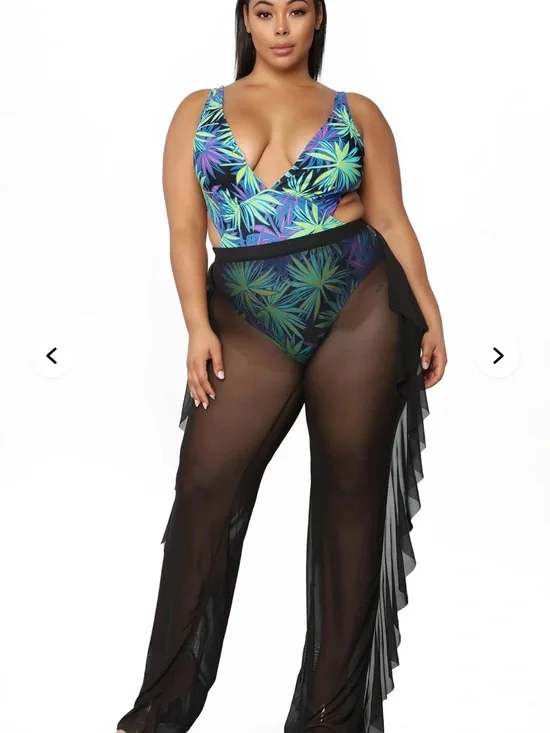 Fashion Nova Black Mesh Coverup Pants