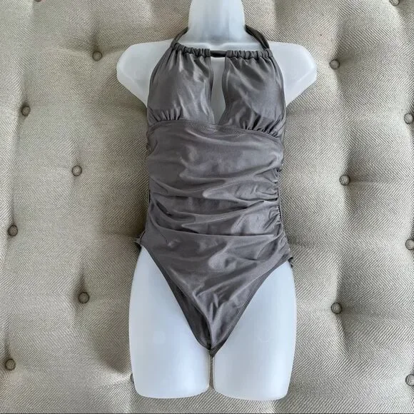 Cupshe Silver Sage 1pc Swimsuit Halter Neck M