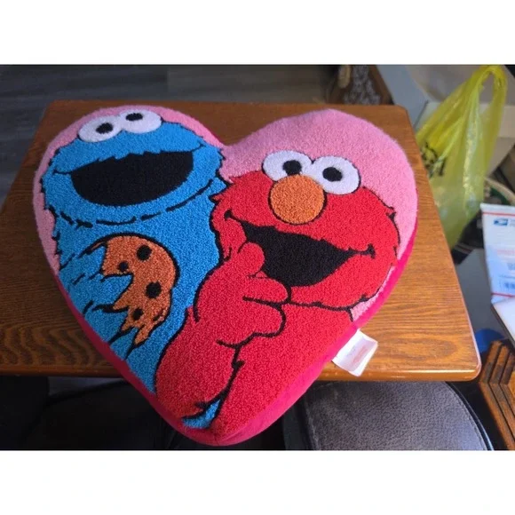 Sesame Street Valentine‎ Elmo and Cookie Monster Heart Shaped Pillow 15X14