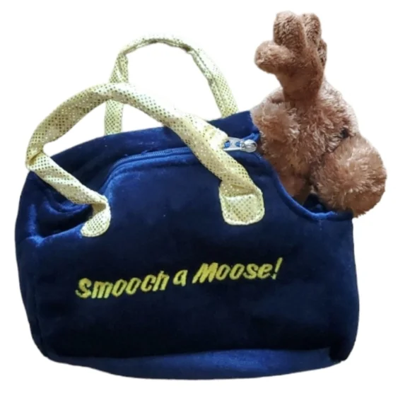 Aurora Suffed Moose‎ in Blue Velvet Purse
