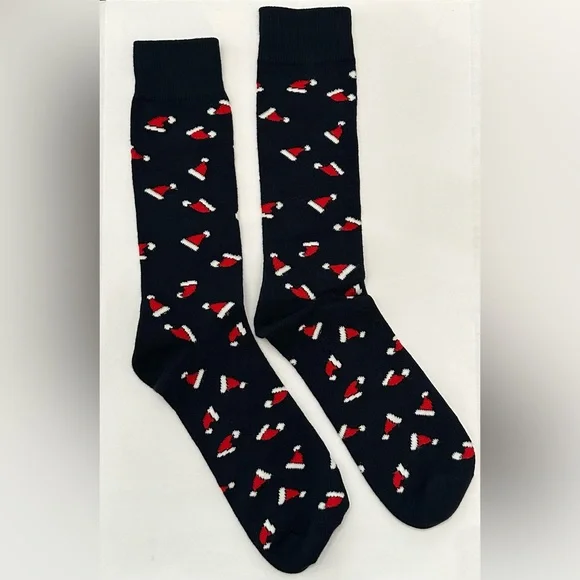 NWOT American Eagle Crew Socks Graphic Santa Hats Blue One Size