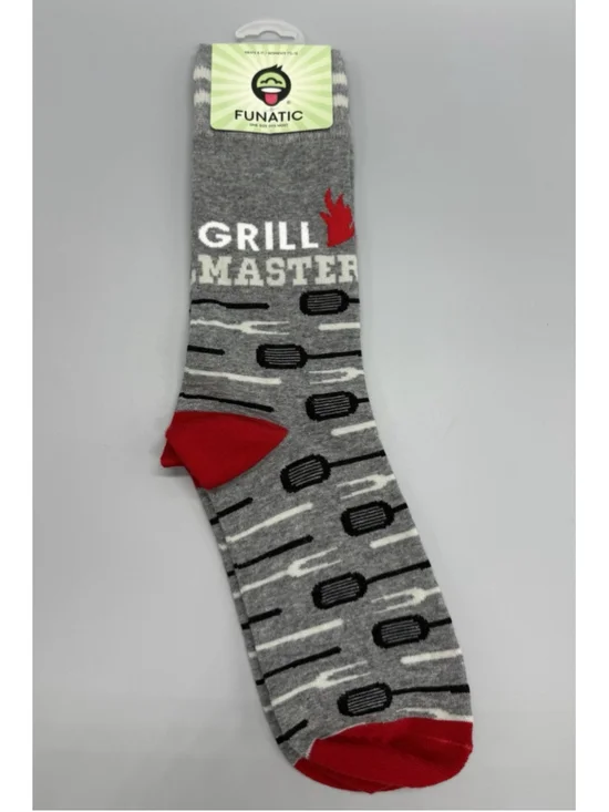 FUNATIC Grill Master Unisex Mid Calf Crew Socks Gray Red Novelty Graphic NEW