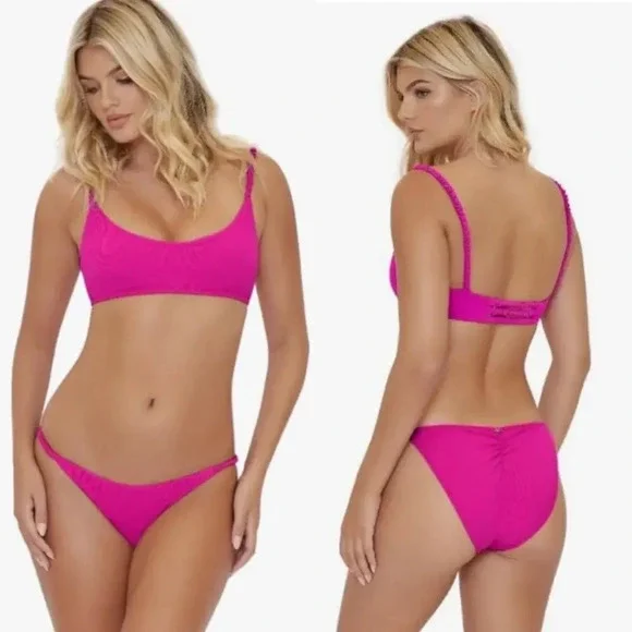 PilyQ Athena Full Coverage Bikini Bottoms Swim Pink Lady Size‎ Large