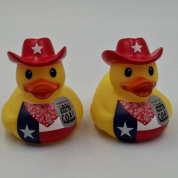 Set‎ of 2 Texas Essentials Wubby Ducky Cowboy Christmas Rubber Ducks - New 2025