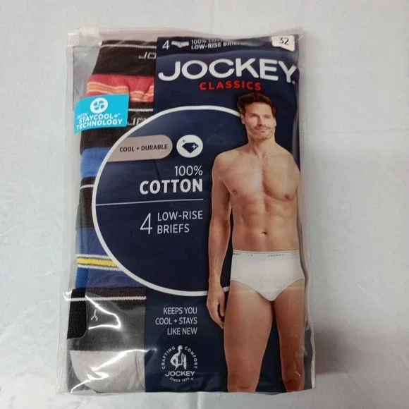 Jockey Men's 4 Pack Low Rise Cotton Briefs Size‎ 32 Multicolor New