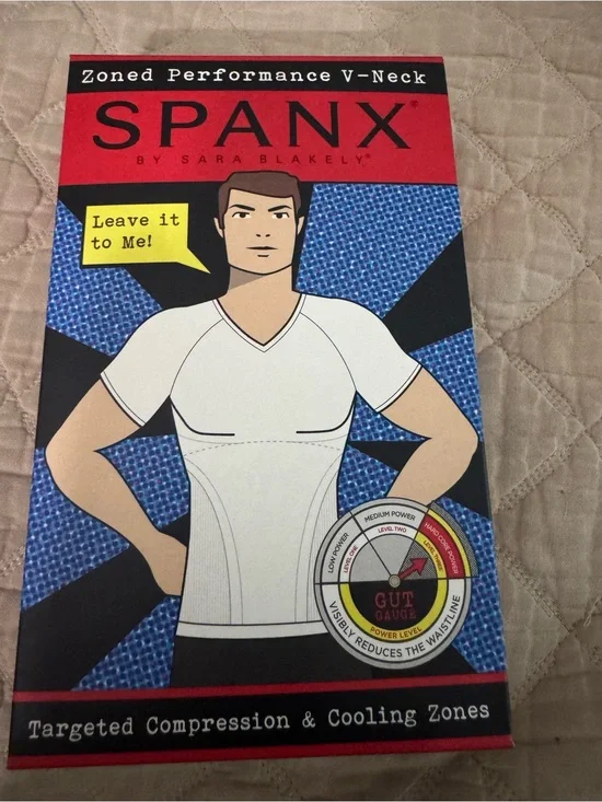 SPANX Ultra Sculpt Zoned Performance V-Neck Compression Tee- Black Size XL
