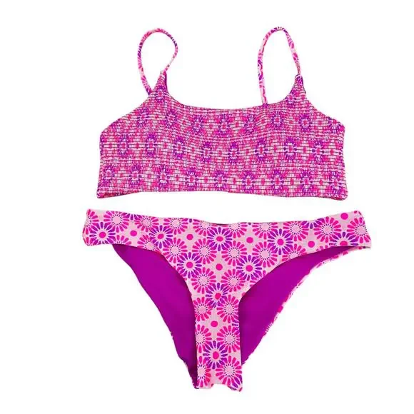 Cyn & Luca Bikini Set Women XL Violet Pink‎ Floral Y2K Barbiecore