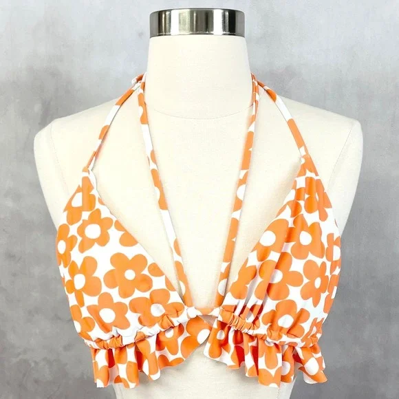 Mod Floral Bikini Top Size Small Y2K Swim‎ Beach Resort Girly Hippie Bold Pool