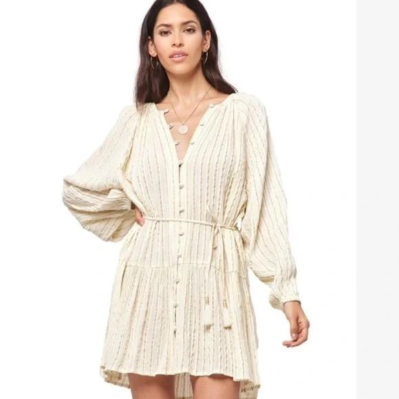 L*space VIDA DRESS in Gold Coast yarn-dye stripe print Size XS NWT swim coverup