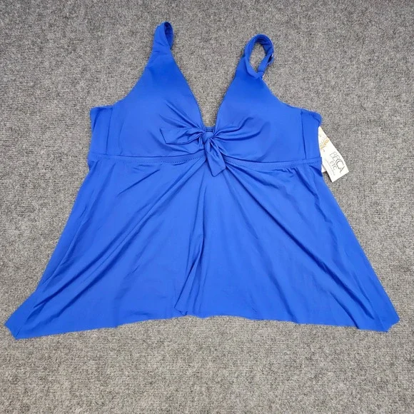 Becca ETC Tankini Top Womens 1X Blue Tie Front Swimsuit Swimwear NEW