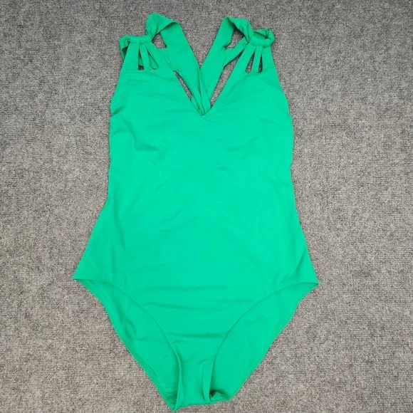 BECCA ETC One Piece Swimsuit Womens 2X Green Ruched Knot Detail Swimwear NEW