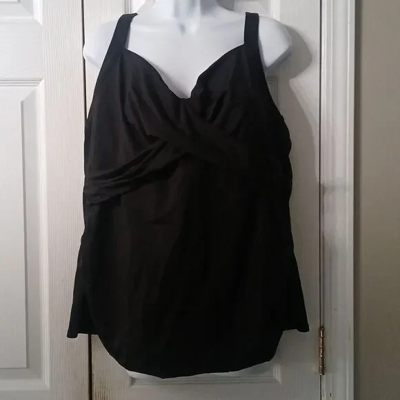 Lands' End black Tankini swimsuit top with underwire Sz 22W NWOT