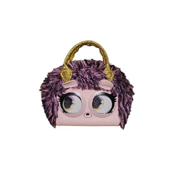 Purse Pets‎ Micro Purse Pet Roarin Rewind Pink Purple Faux Fur Mini Bag Hedgehog