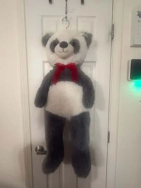 Anico Giant Plush Panda Stuffed Animal with Heart Embroidered Paw and Red Ribbon