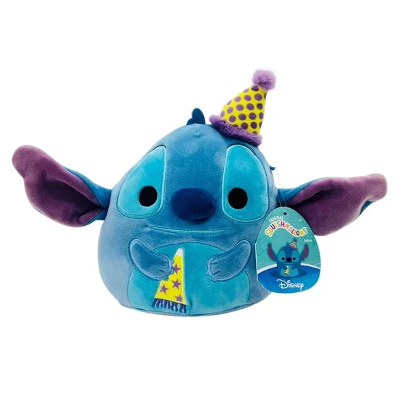 Squishmallows Disney Birthday Stitch wearing hat holding party‎ favor 10