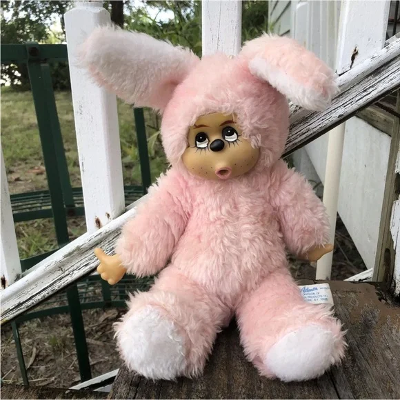 Monchichi Girl Monkey Stuffed Animal Bunny Plush Sucking Thumb 60s 70s Vintage